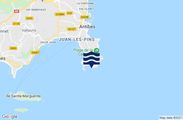 Cap d'Antibes, France潮水