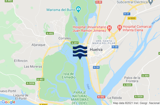 Huelva Rio Odiel, Spain潮水