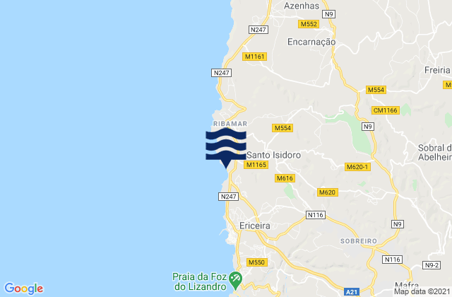 Praia de Ribeira d'Ilhas, Portugal潮水