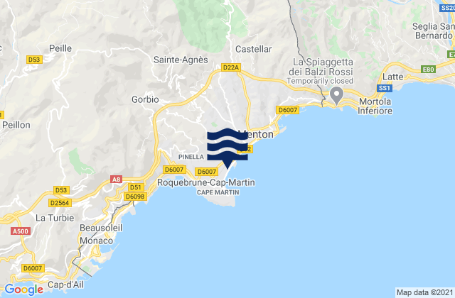 Roquebrune-Cap-Martin, France潮水
