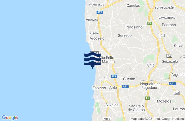 São Félix da Marinha, Portugal潮水