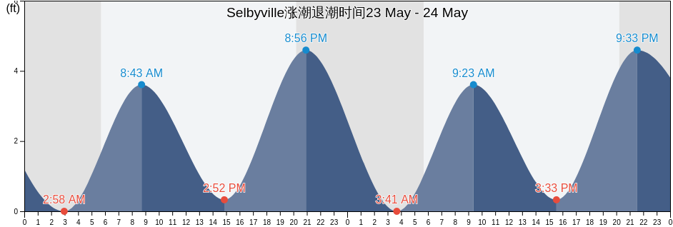 Selbyville, Sussex County, Delaware, United States涨潮退潮时间