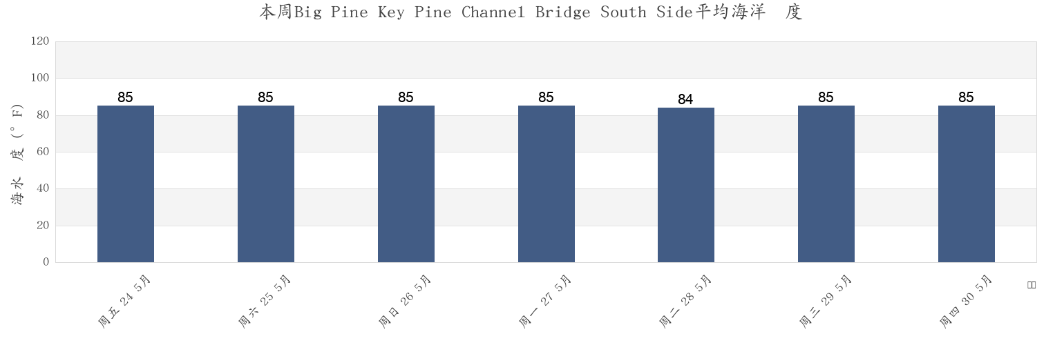 本周Big Pine Key Pine Channel Bridge South Side, Monroe County, Florida, United States市的海水温度